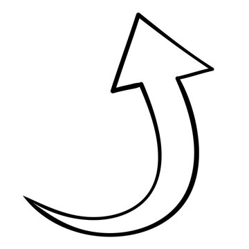 Curved doodle arrow. Outlined hand drawn arrow pointing up. Arrow icon illustration