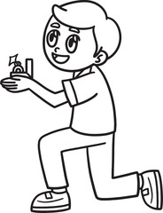 Young Man Holding A Ring Isolated Coloring Page