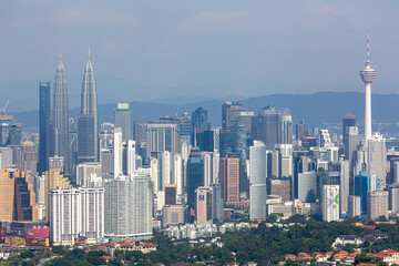 KUALA LUMPUR, MALAYSIA - 20 SEP 2022 Panoramic view of Kuala Lumpur with every landmark building.