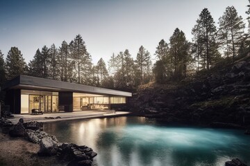 Outdoor Industrial Contemporary mansion with sleek led light design