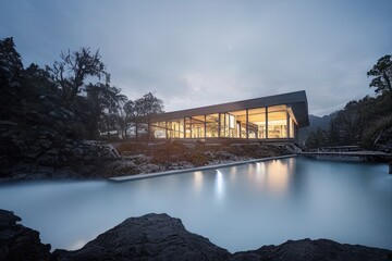 Outdoor Industrial Contemporary mansion with sleek led light design