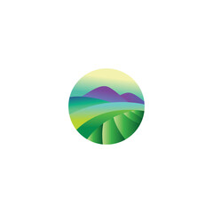 rice field mountain illustration vector color circle design