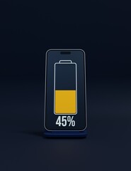Wireless Smartphone Battery Charging Percentage Indicator Symbol 3D Illustration