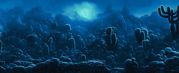 Artistic concept painting of a cacti on the desert, background illustration.