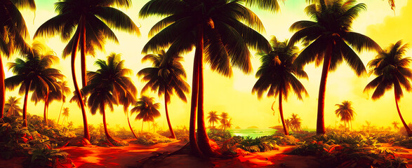 Artistic concept painting of a beautiful palms on the beach, background illustration.