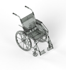 Fototapeta premium Glossy shiny golden metal wheelchair isolated on light background 3d rendering on transparent background