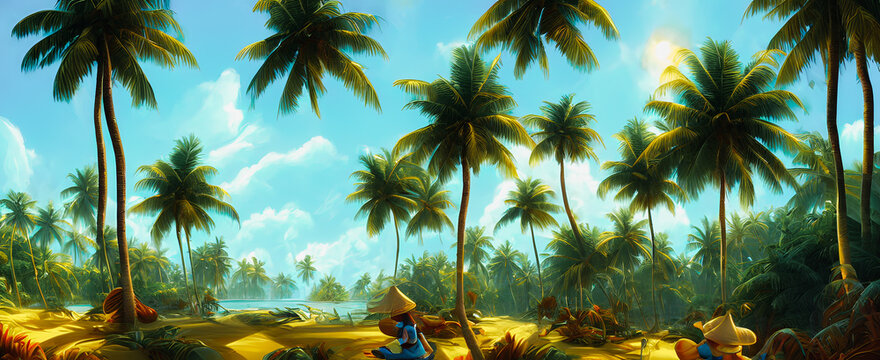 Artistic concept painting of a beautiful palms on the beach, background illustration.