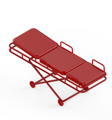 Glossy metal hospital stretcher on wheels isolated on white background isometric 3d rendering on transparent background