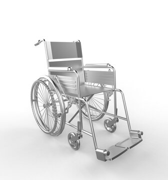Glossy shiny golden metal wheelchair isolated on light background 3d rendering on transparent background