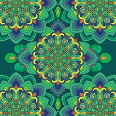 Zentangle inspired zen doodle illustration with tribal boho chic ornaments. Mandala background. Oriental ornamental illustration.