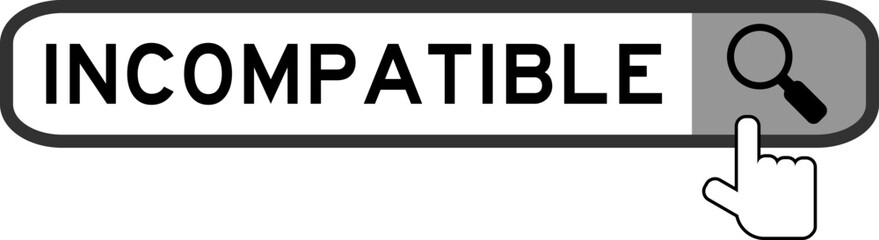 Search banner in word incompatible with hand over magnifier icon on white background