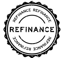 Grunge black refinance word round rubber seal stamp on white background