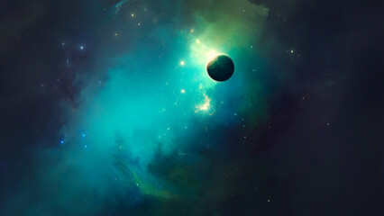 Image of planet in outer space against the background of stars and nebulae	
