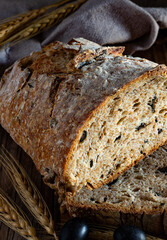 typical Apulian bread with wholemeal flour and black olives