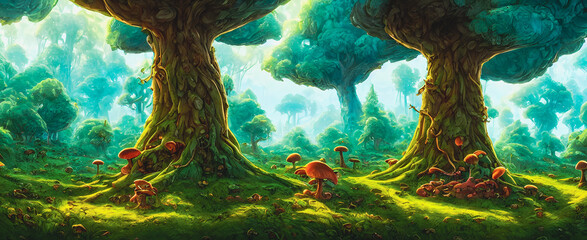 Artistic concept painting of a fabulous mystical mushrooms, background illustration.