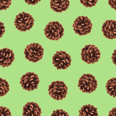 Colorful seamless pattern with pine cones