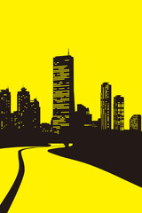 Yeouido12713 - A vector illustration of the urban landscape of Yeouido in black and yellow.