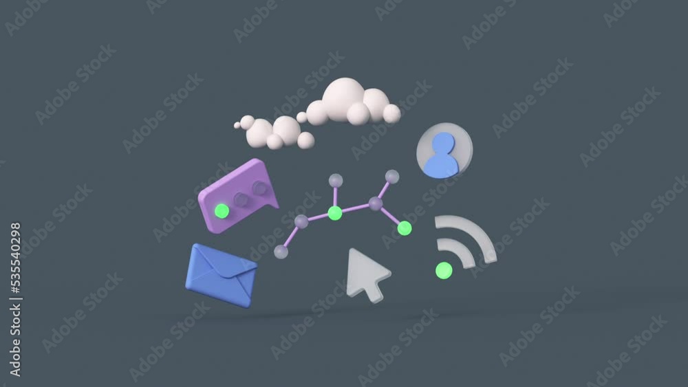 Poster information technology concept. networking and internet symbols. 3d render animation