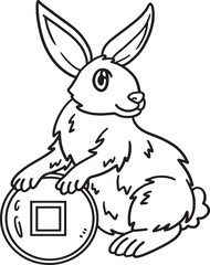 Rabbit Holding Chinese Coin Isolated Coloring 