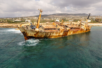 An old ship wreck on the seashore