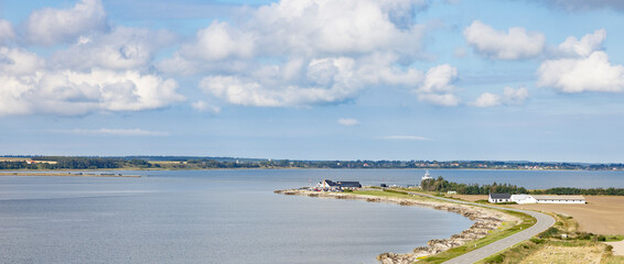 View of Feggesund ferry terminal and Amtoft,Denmark,Europe	