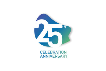 25 year anniversary celebration fun style logotype. anniversary white logo with green blue color isolated on red background, vector design for celebration, invitation and greeting card - Vector