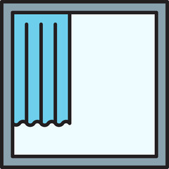 blue curtain and window icon illustration