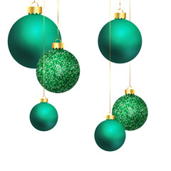 Glittery and green decorative Christmas balls - vector illustration