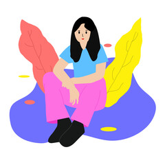 Women sitting flat illustration retro style