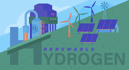 Green hydrogen production. Renewable energy source. Vector illustration