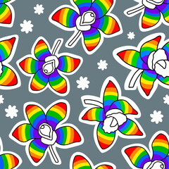 Seamless pattern with rainbow flowers. Vector modern flat illustration.