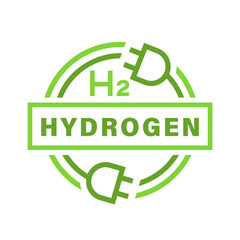Green hydrogen stamp sign. H2 fuel car print.