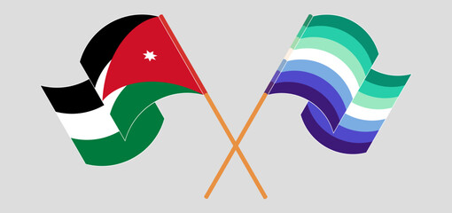 Fototapeta na wymiar Crossed and waving flags of Jordan and gay men pride