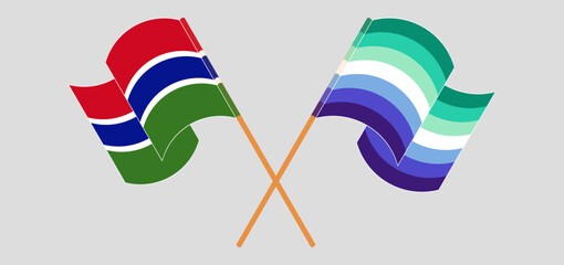 Crossed and waving flags of the Gambia and gay men pride