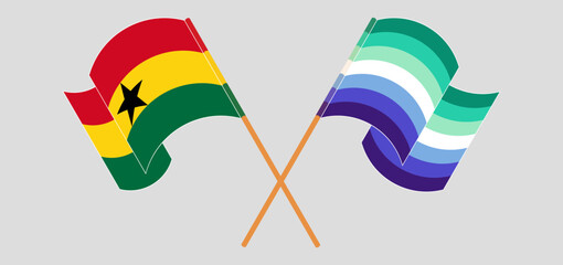 Crossed and waving flags of Ghana and gay men pride