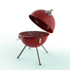 kettle barbecue charcoal grill with folding metal lid for roasting, BBQ 3d render isolated on transparent background