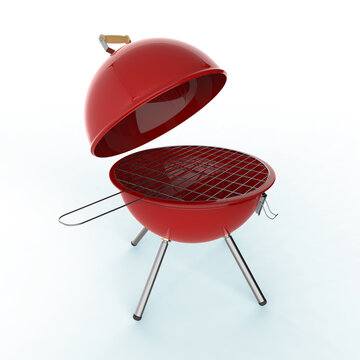 kettle barbecue charcoal grill with folding metal lid for roasting, BBQ 3d render isolated on transparent background