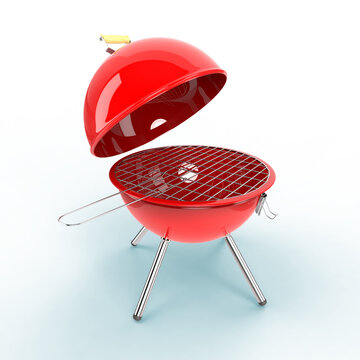 kettle barbecue charcoal grill with folding metal lid for roasting, BBQ 3d render isolated on transparent background