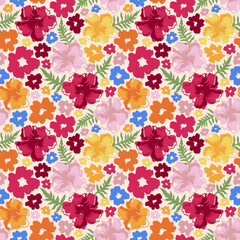 Floral seamless vector background. Endless pattern with beautiful vivid summer meadow flowers. Botanical texture for print, packing, fabric, textile.