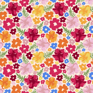 Floral seamless vector background. Endless pattern with beautiful vivid summer meadow flowers. Botanical texture for print, packing, fabric, textile.
