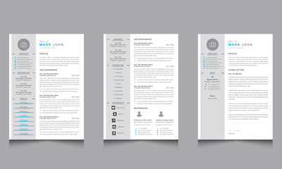 Clean and Professional Resume and Cover Letter Layout Vector Minimalist Creative CV Blue Elements