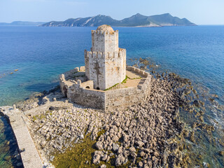 Fototapeta na wymiar The octagonal tower called Bourtzi of the venetian castle of Methoni in Messenia, Peloponnese, Greece