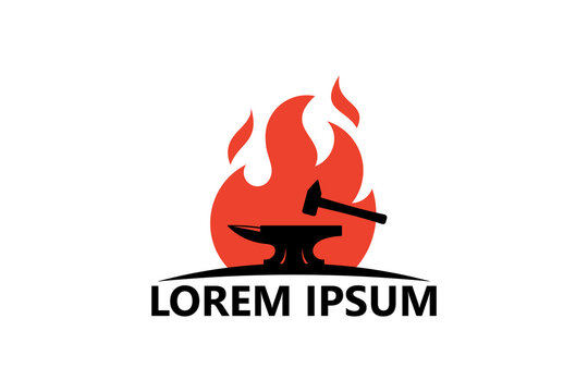 Blacksmith fire logo template design vector