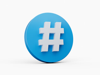 3d Hashtag symbol Icon on blue circle 3d illustration