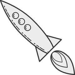 Rocket icon. Flying spaceship in black line style
