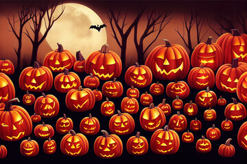 spooky halloween night wallpaper in the graveyard . digital illustrations.
