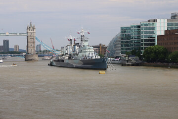 The museum ship Belfast on the River Thames, London