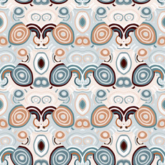 Decorative abstract mosaic ornament. Kaleidoscope seamless pattern. Hand drawn circle shapes wallpaper.