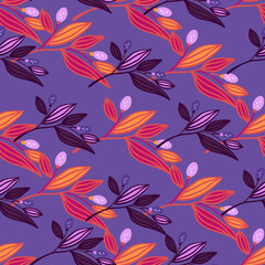 Barberry twigs seamless pattern. Wild berries floral wallpaper.