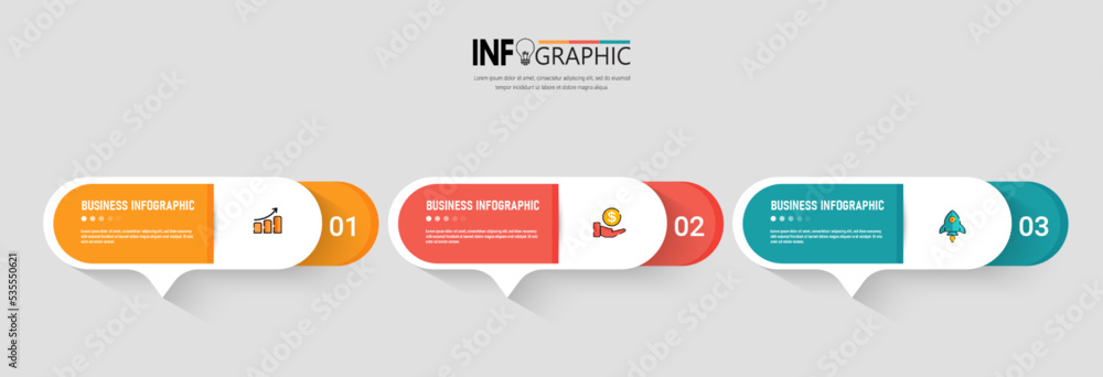Aufkleber 3 steps presentation business infographic template vector.